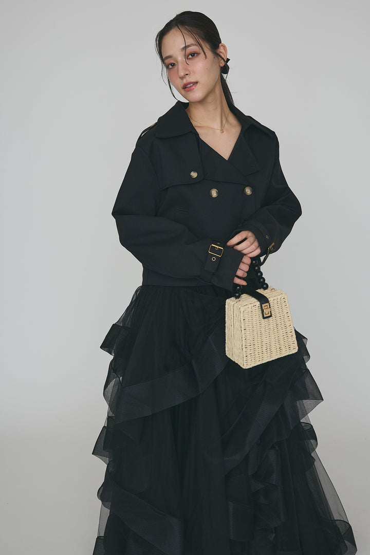 [予約/SET]クラシカルショートトレンチ+ランダムフリルティアードボリュームスカート(2set)