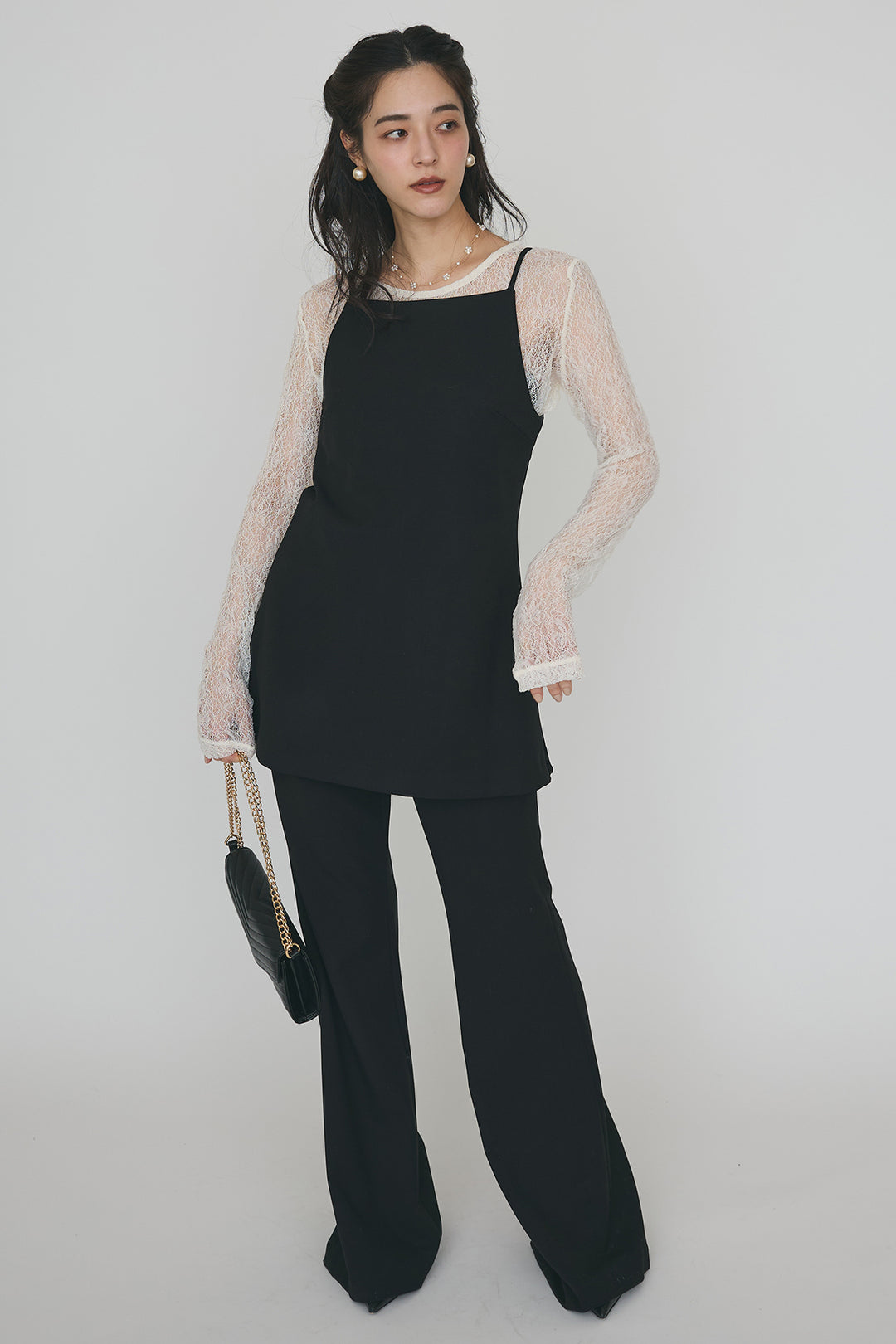 [予約/SET]バックリボン美シルエットキャミチュニック+美脚セミフレアパンツ(2set)