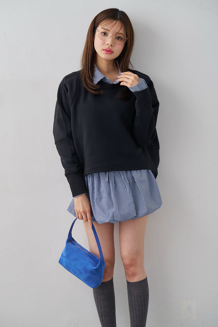 [予約/SET]ギンガムチェックバルーンミニボトムセットアップ+コクーンシルエットライトスウェットPO(2set)