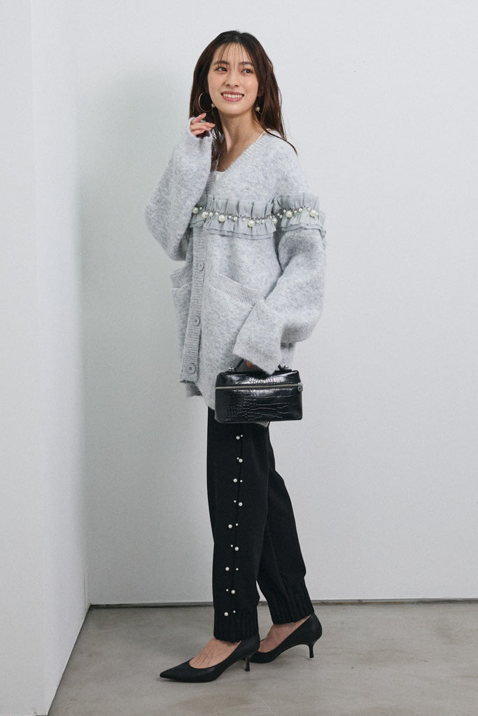 [予約]フリルパールドッキングニットコーディガン