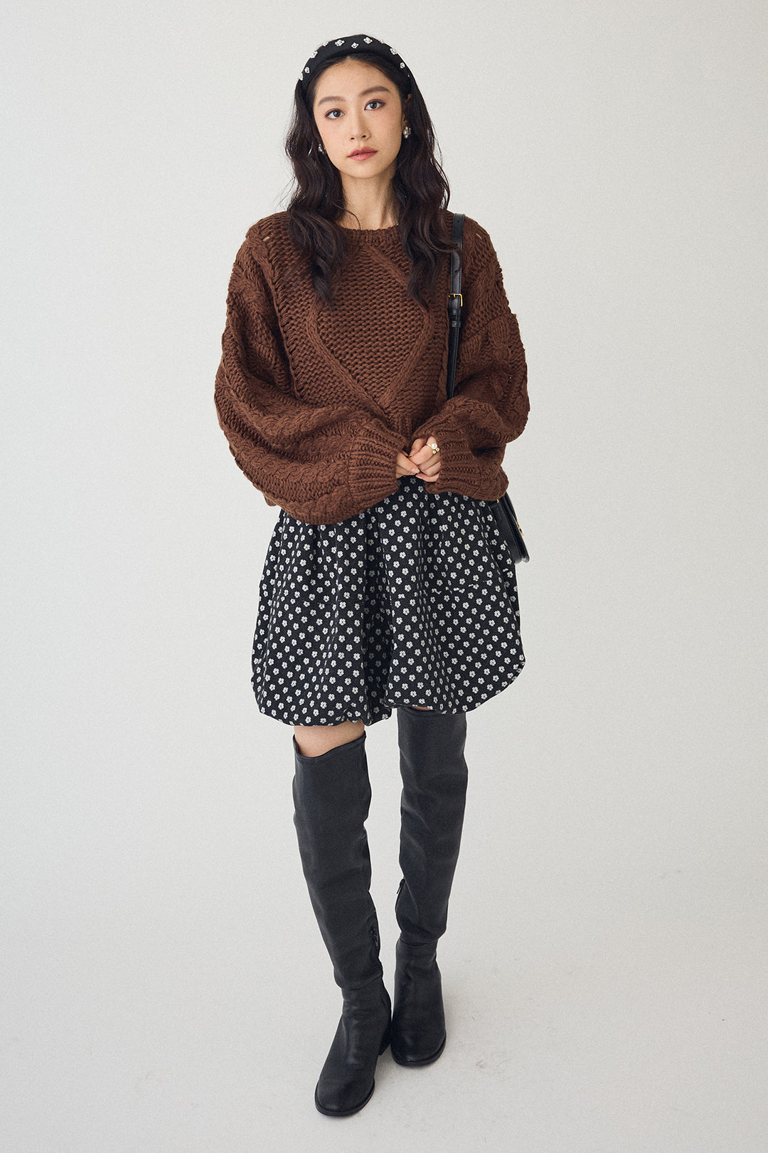 [予約/SET]ローピングケーブルショートニット+ミニフラワーバルーンショートパンツ(2set)