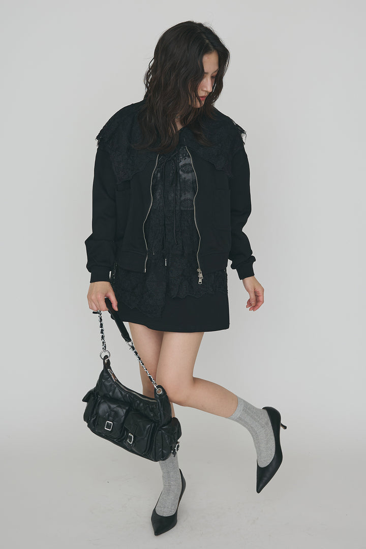 [予約]総レースカラーベストセットスウェットスカートセットアップ