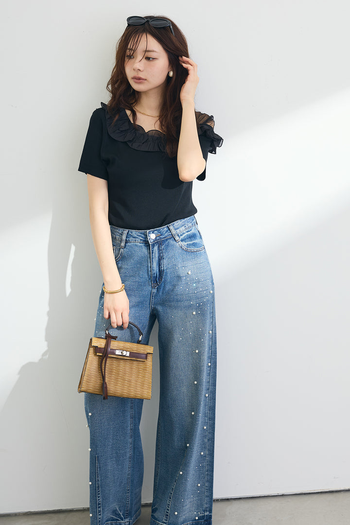 [予約]シースルー×フリルドッキングトップス