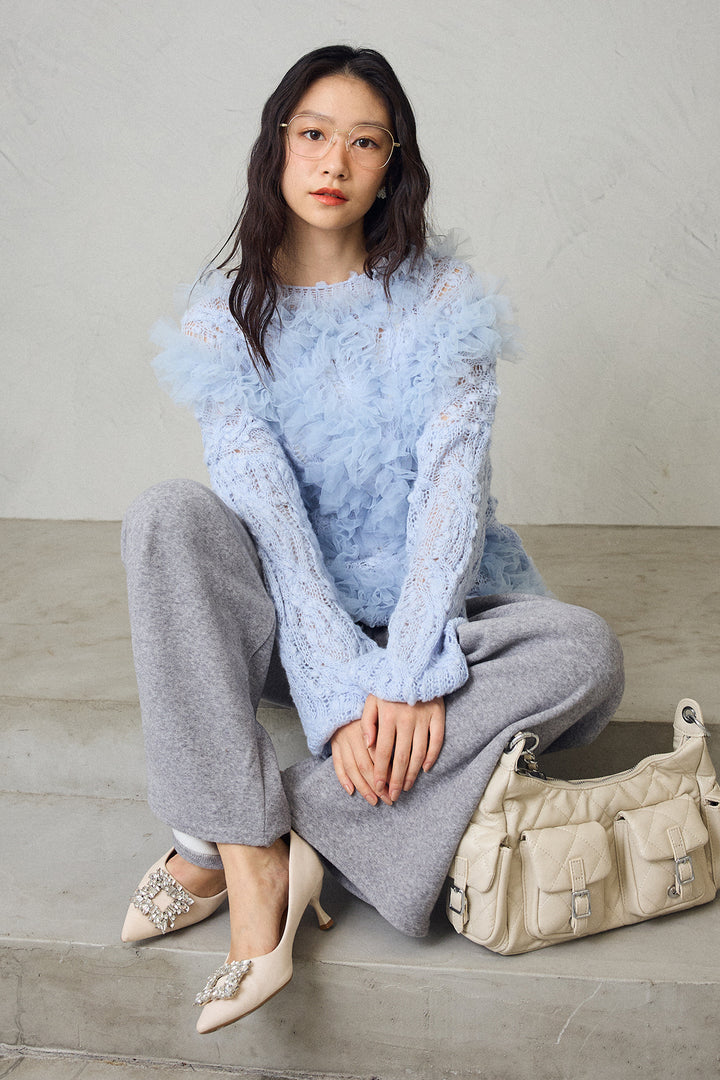 [予約]透かし編みホイップチュールニット