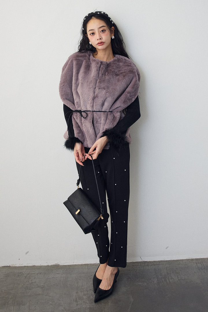 [予約]ファーフレアスリーブゴールドボタンニット