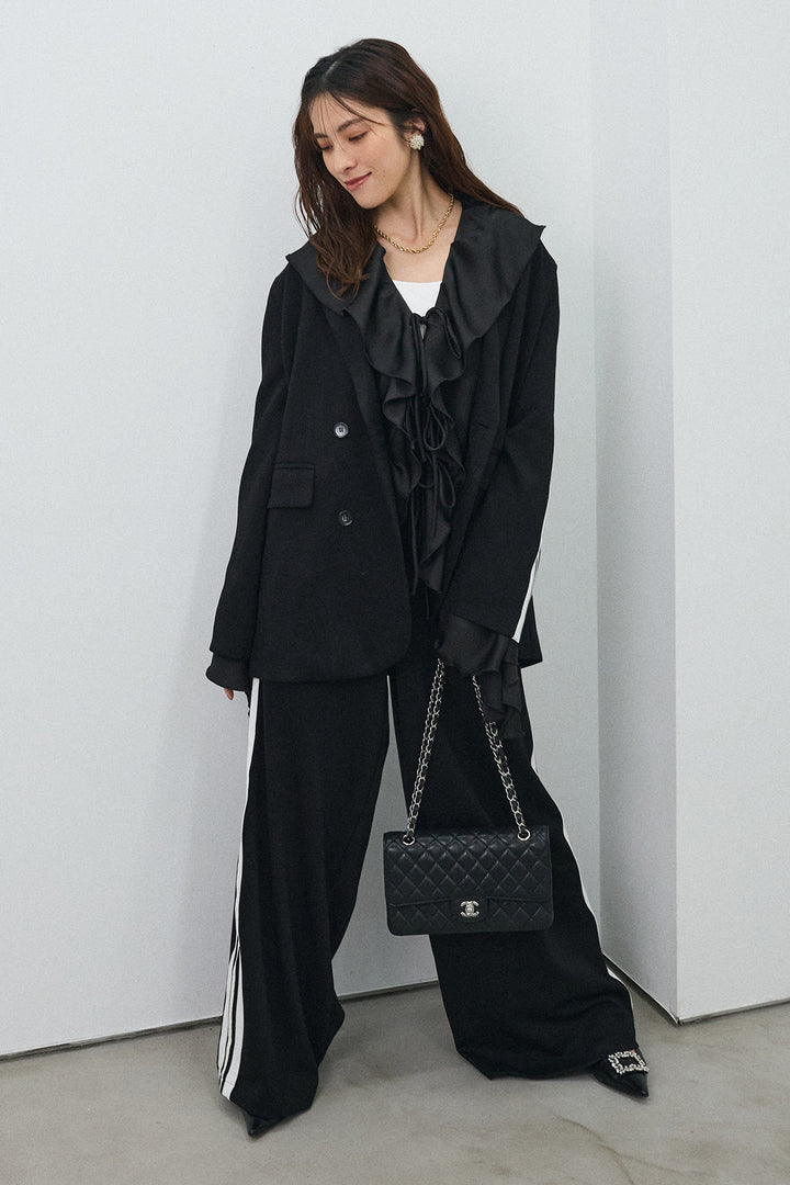 [予約/SET]サテンフリルベルスリーブブラウス+サイドラインマニッシュセットアップ(2set)