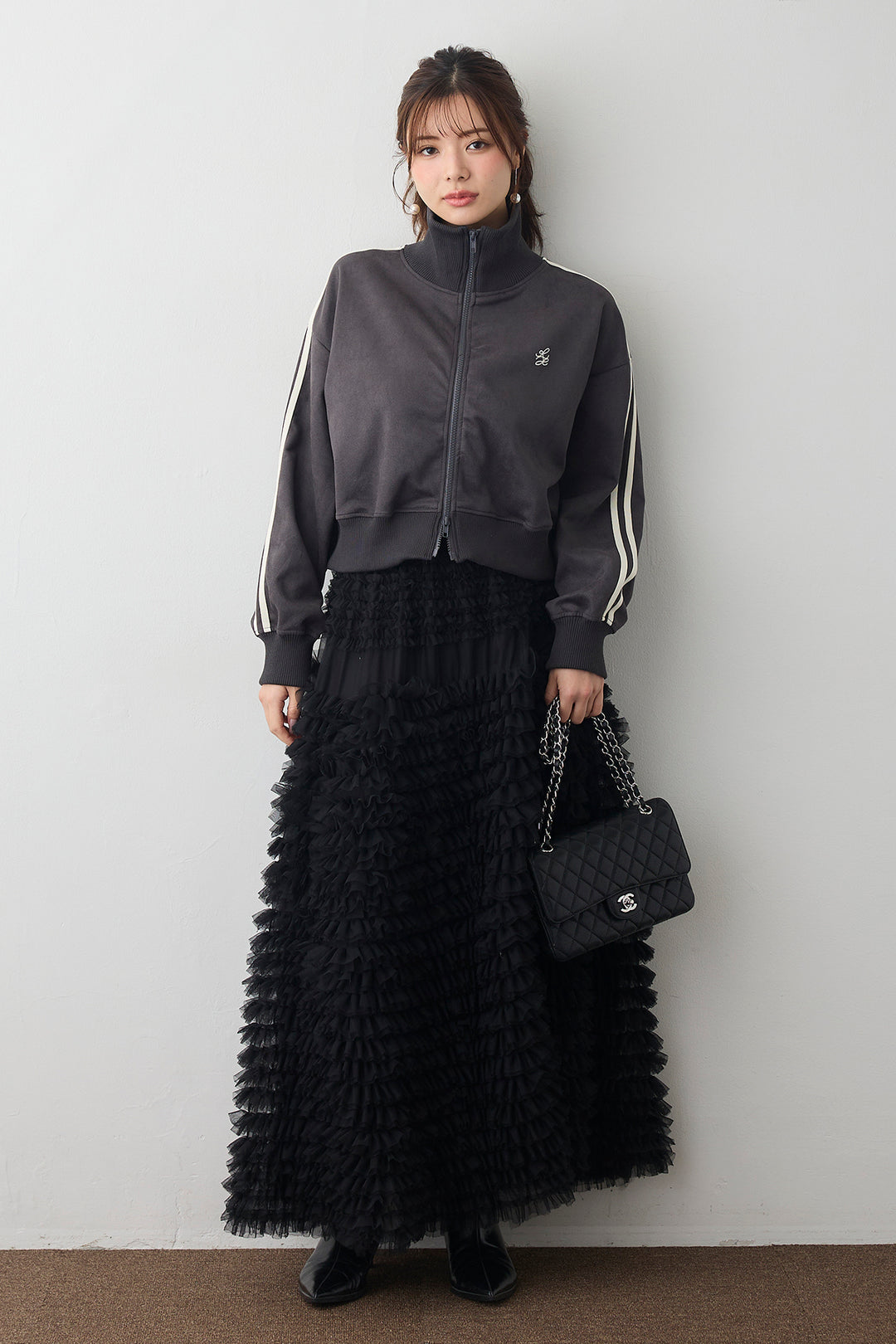 [予約/SET]スエードポンチトラックジャケット+ホイップチュールティアードスカート(2set)