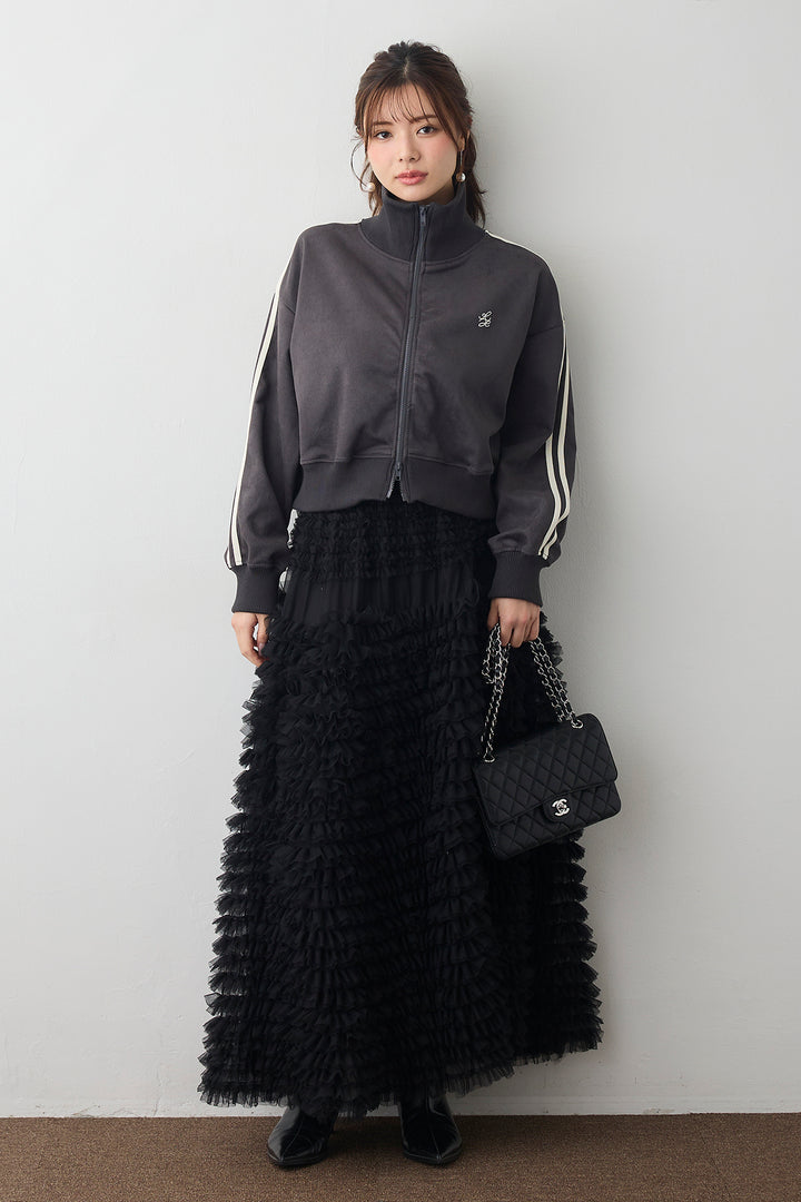 [予約/SET]スエードポンチトラックジャケット+ホイップチュールティアードスカート(2set)