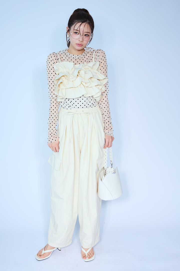 [予約/SET]シアードットフロッキートップス+撥水フリルビスチェ+撥水2wayジョガーパンツ(3set)