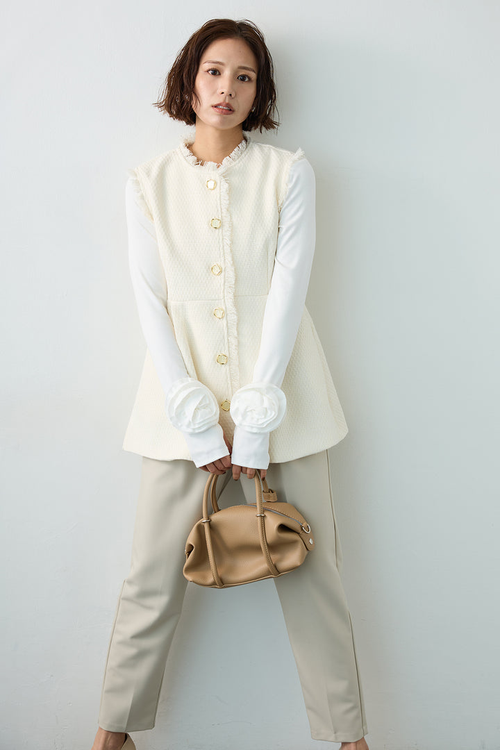 [予約/SET]ツイードペプラム美フォルムジレ+タックテーパードパンツ(2set)