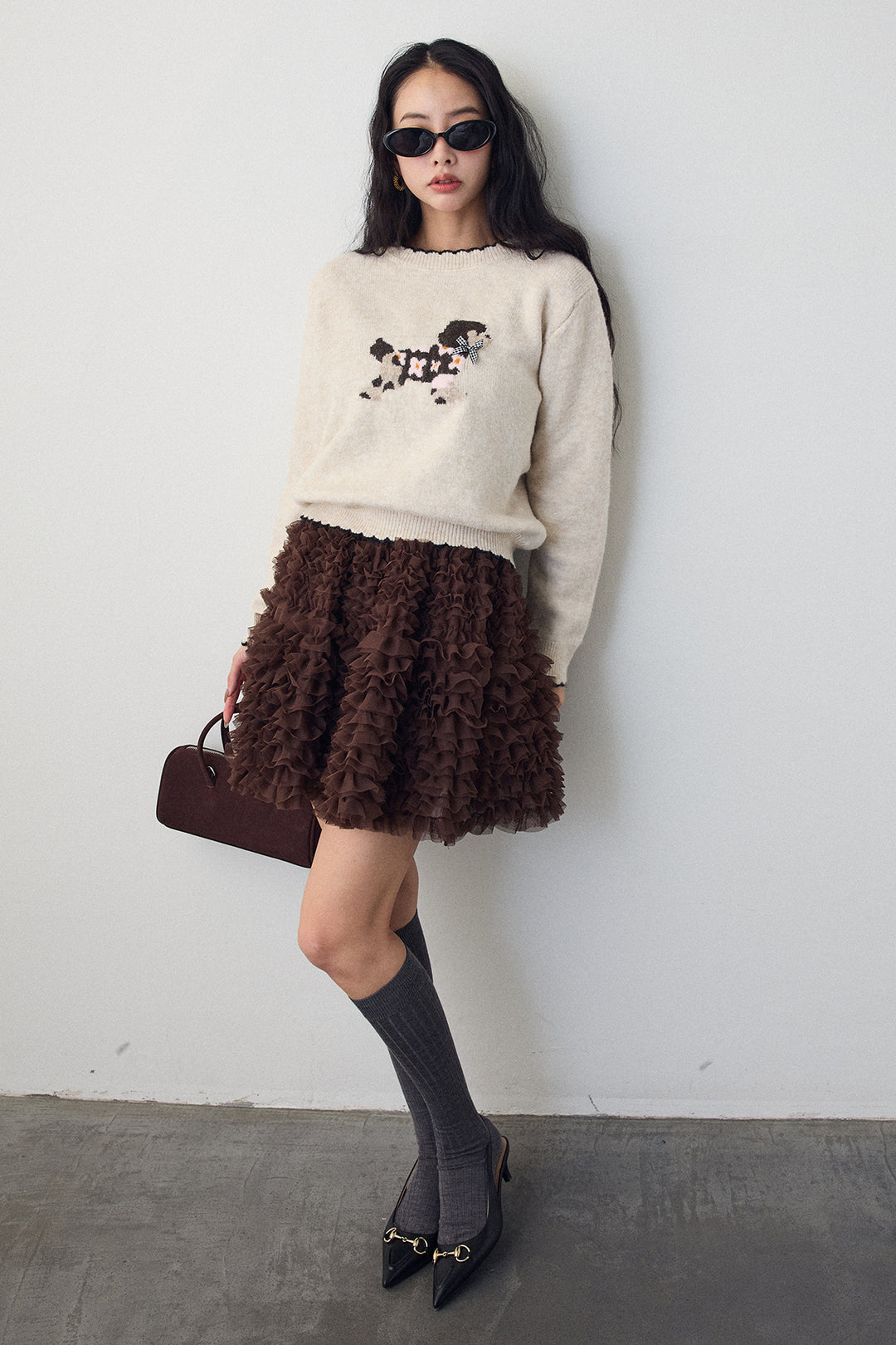 [予約/SET]ドッグジャガードニット+ホイップチュールミニ丈スカート(2set)