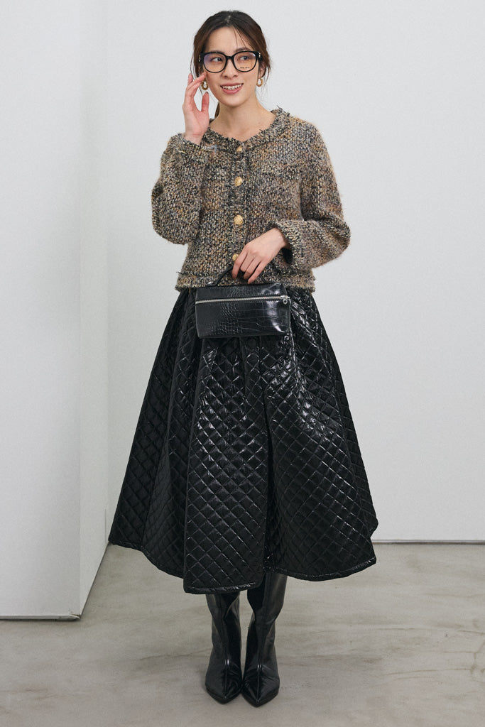 [予約]メタリックキルティングフレアスカート