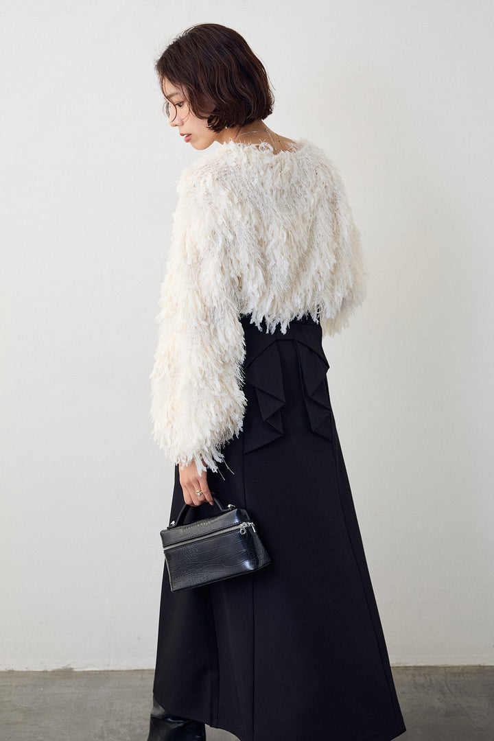 [予約/SET]フリンジラメシャギーニットプルオーバー+バックリボンセミフレアスカート(2set)