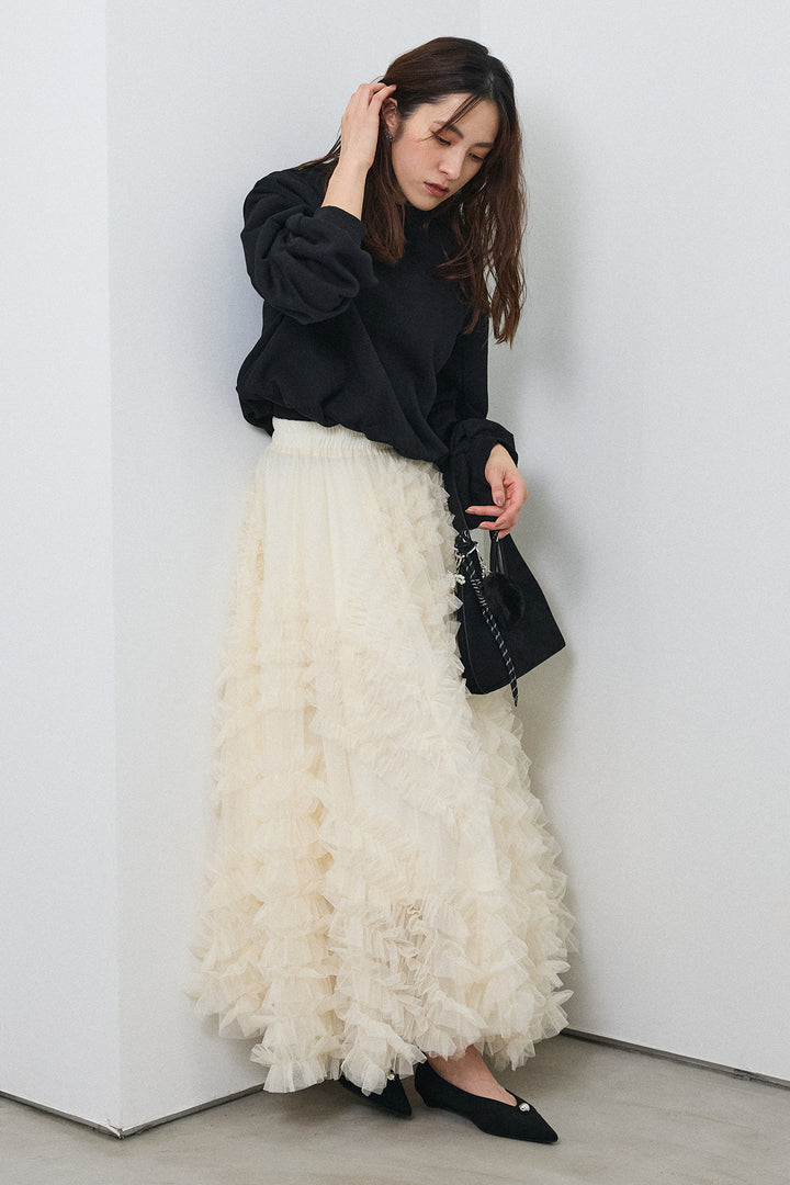 [予約/SET]裏起毛バルーンスリーブプルオーバー+スフレアシメチュールスカート(2set)