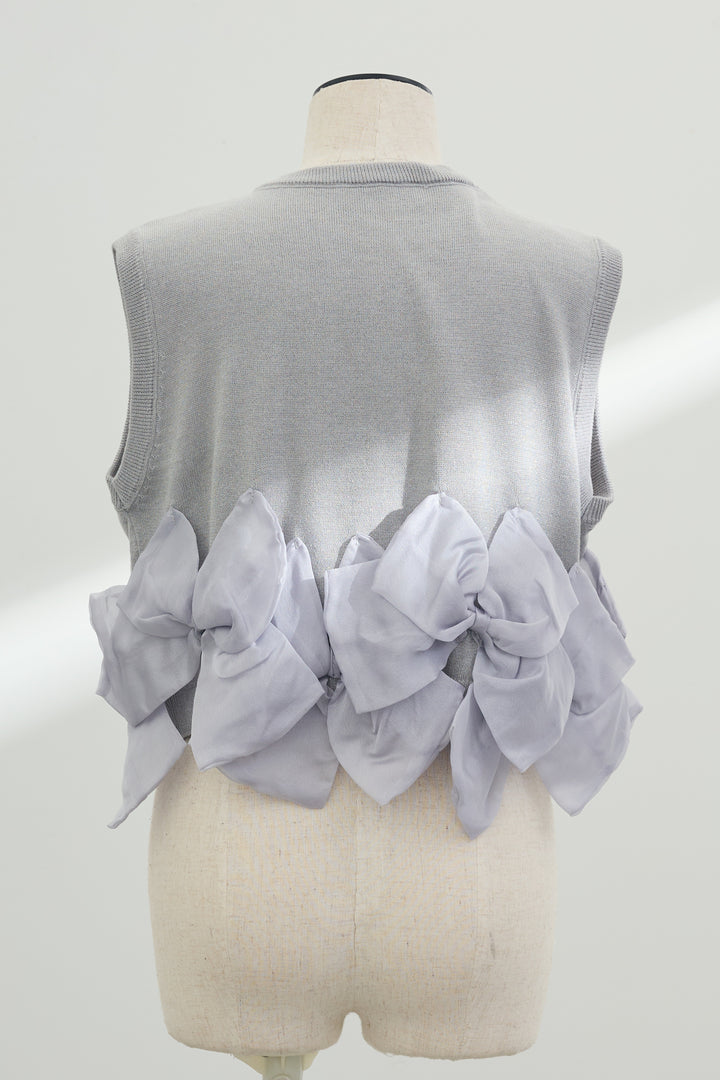 [予約]ヘムオーガンジーリボンスリーブレスニット