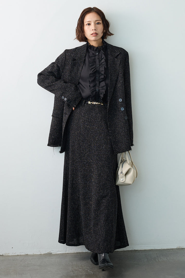 [予約/SET]スラブネップツイードフリンジテーラージャケット+スラブネップツイードフレアスカート(2set)