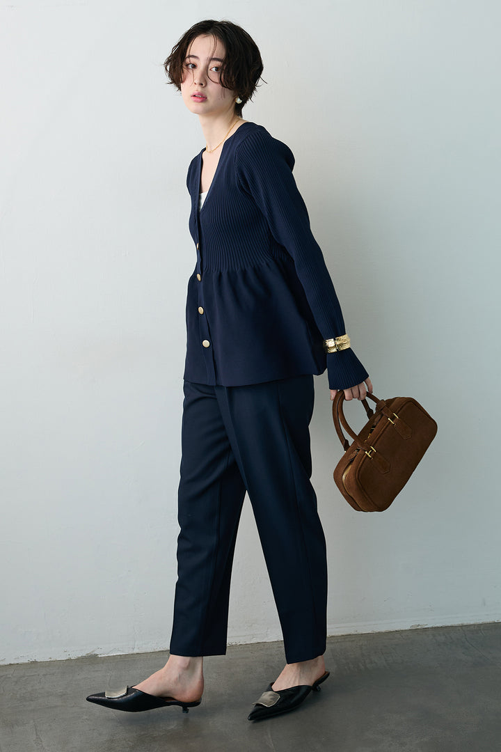 [予約/SET]スポンジペプラムリブニットカーデ+ベルトセットタックテーパードパンツ(2set)