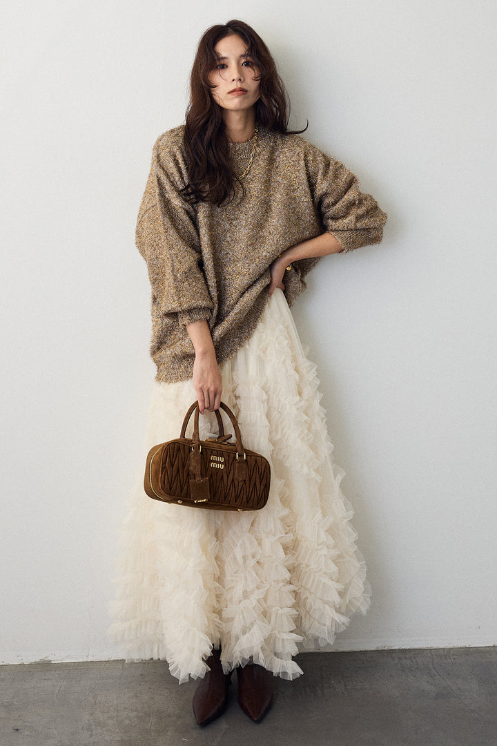 [予約/SET]グリッターラメニット+スフレアシメチュールスカート(2set)