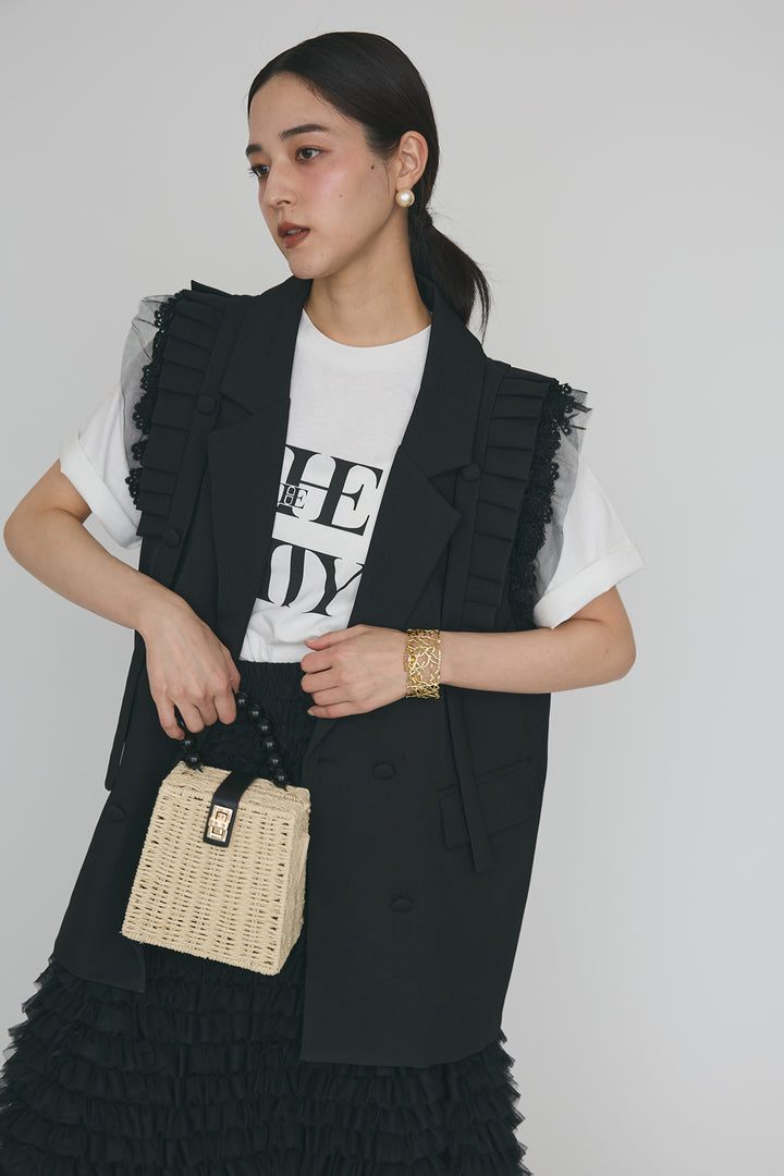 [予約/SET]フリルショルダーテーラーマニッシュベスト+ホイップチュールティアードスカート(2set)