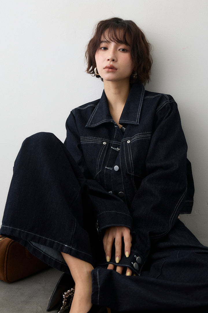 [予約/SET]レースVラインボタンニット+クロップドデニムセットアップ(2set)