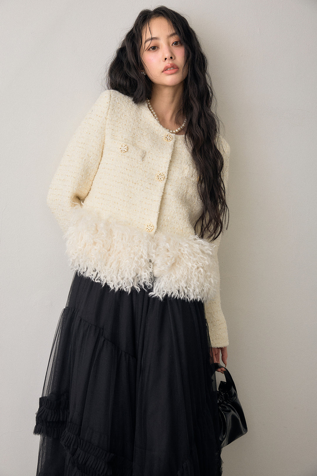 [予約]中綿ツイードロングファードッキングジャケット