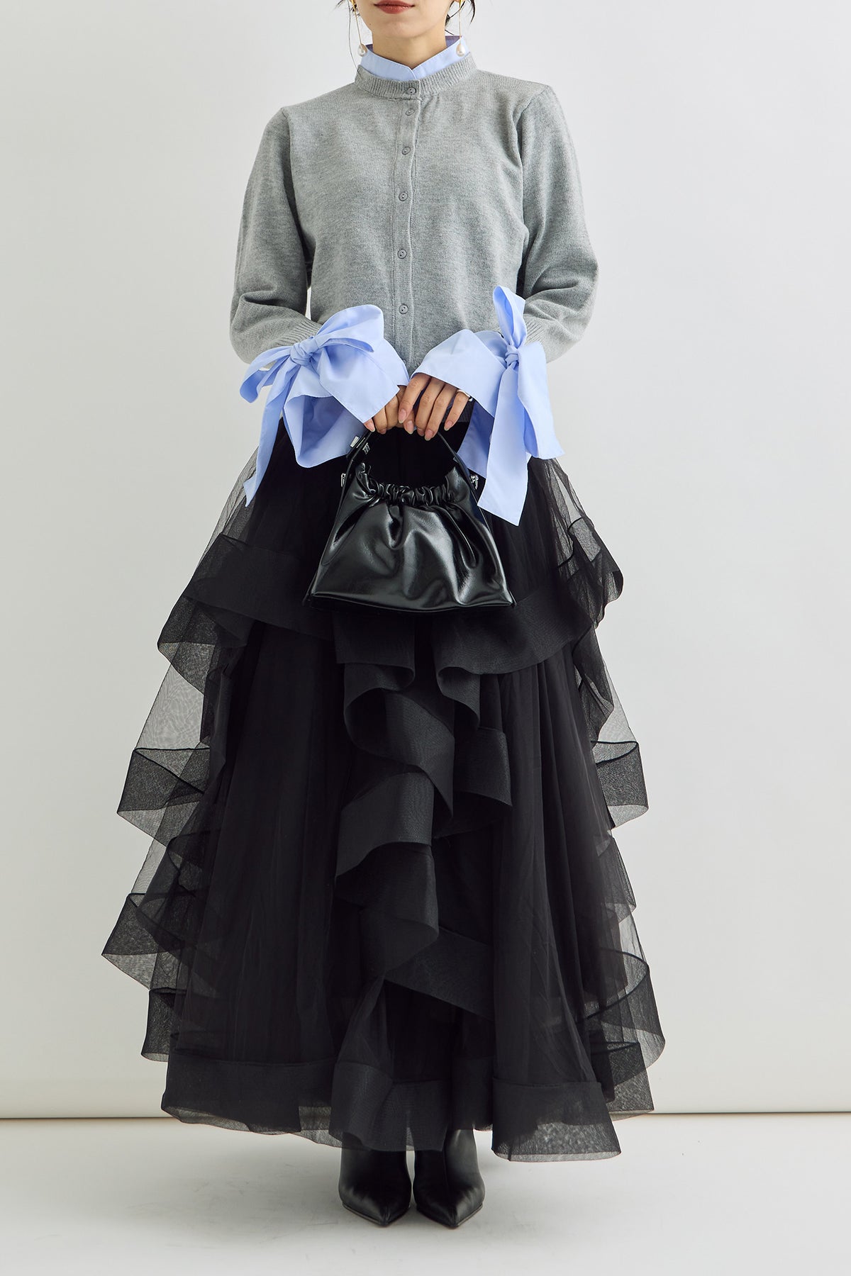 予約/SET]BIGリボンカフスデザインニットドッキングカーデ+ランダム