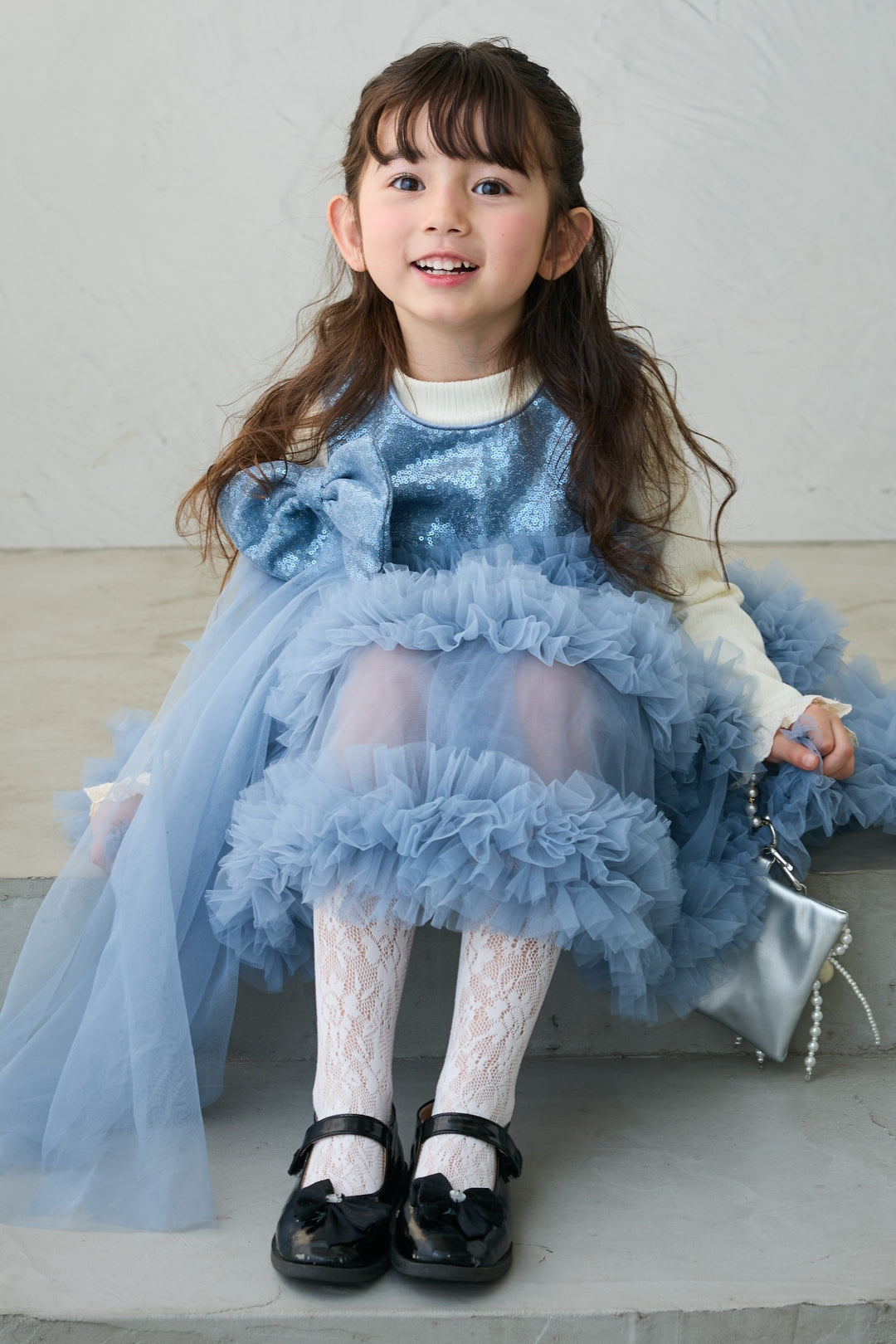 [予約](kids)スパンコールリボンホイップチュールワンピセット