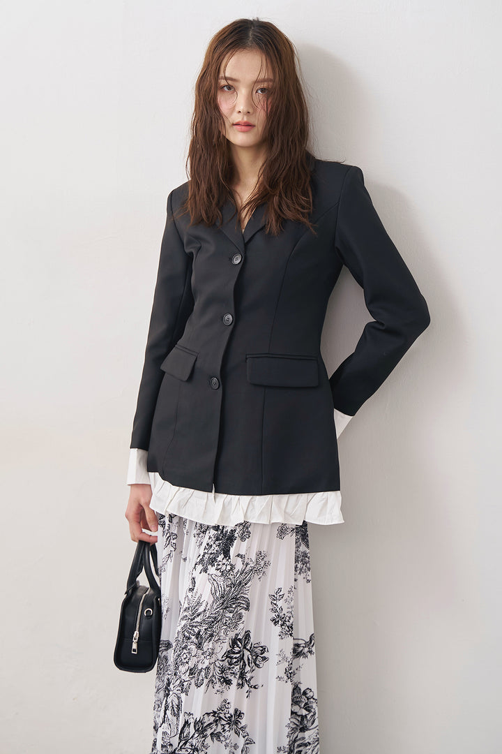 [予約/SET]プリンセスラインフリルドッキングジャケット+モノトーントワル柄プリーツスカート(2set)