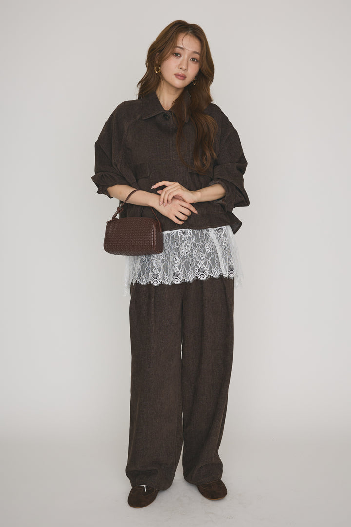 [予約/SET]ベロアデニムステッチショートジャケット+ベロアデニムステッチタックパンツ(2set)