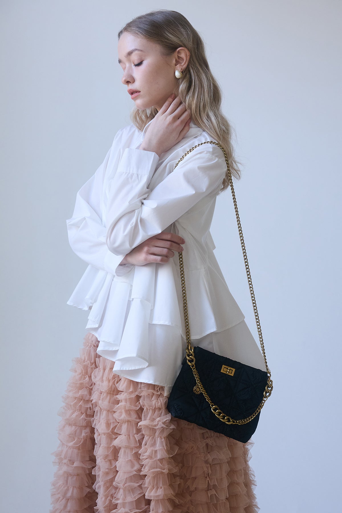 予約/SET]アシメフリルティアードシャツ+ホイップチュールティアード