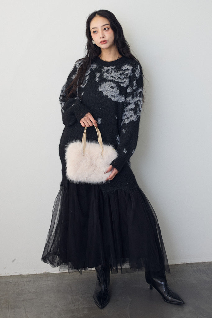 [予約]モチーフジャガードレイヤードニットワンピ