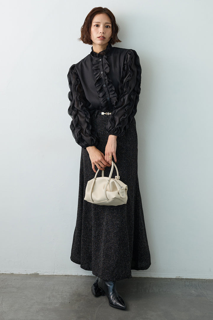 [予約/SET]エアリーフリルブラウス+スラブネップツイードフレアスカート(2set)