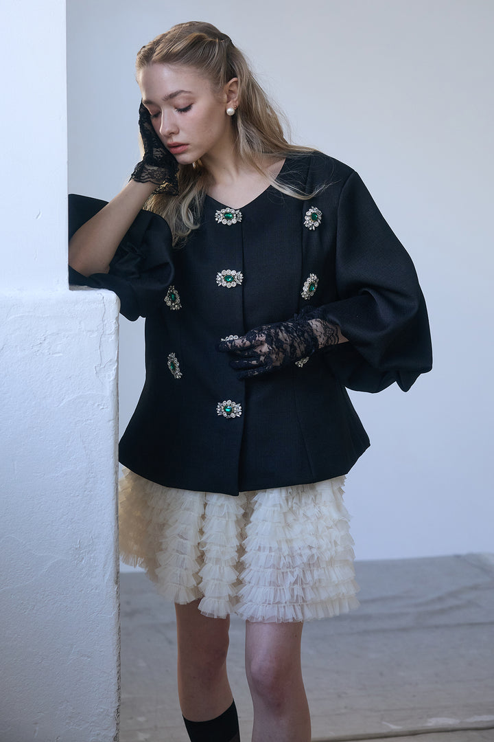 [予約/SET]クラシカルビジュー美ラインジャケット+ホイップチュールミニ丈スカート(2set)