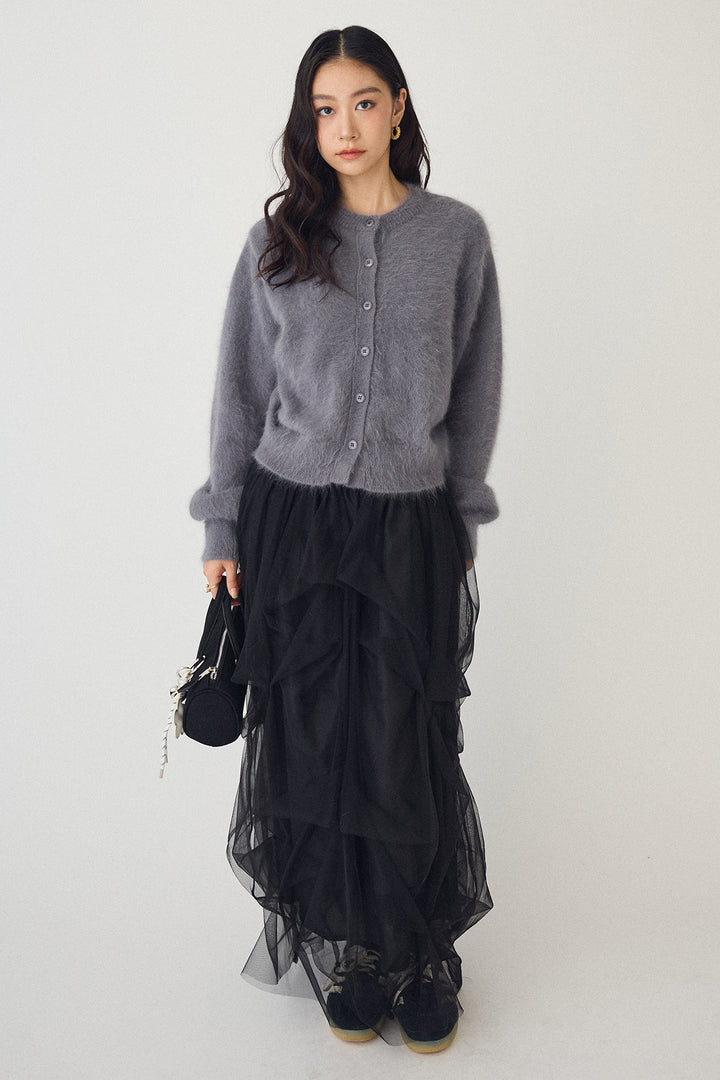 [予約/SET]ウールソフトカーディガン+マルチパターンタックチュールスカート(2set)