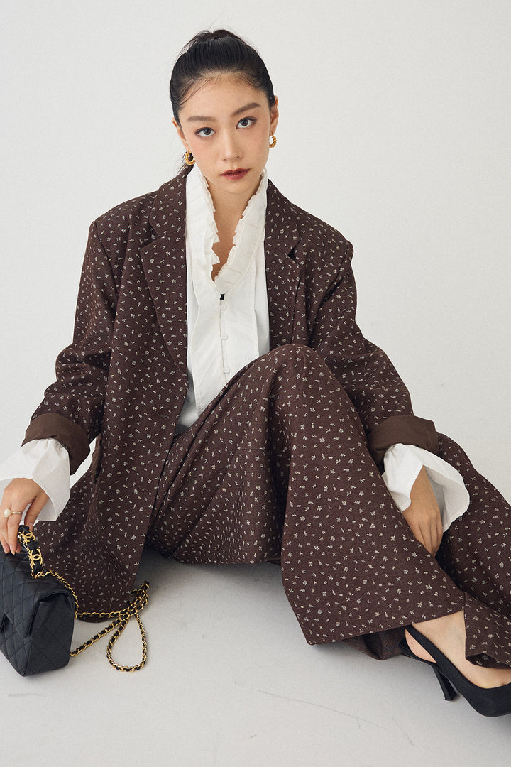 [予約/SET]ダブルプリーツカラーブラウス+ヴィンテージフラワー柄セットアップ(2set)