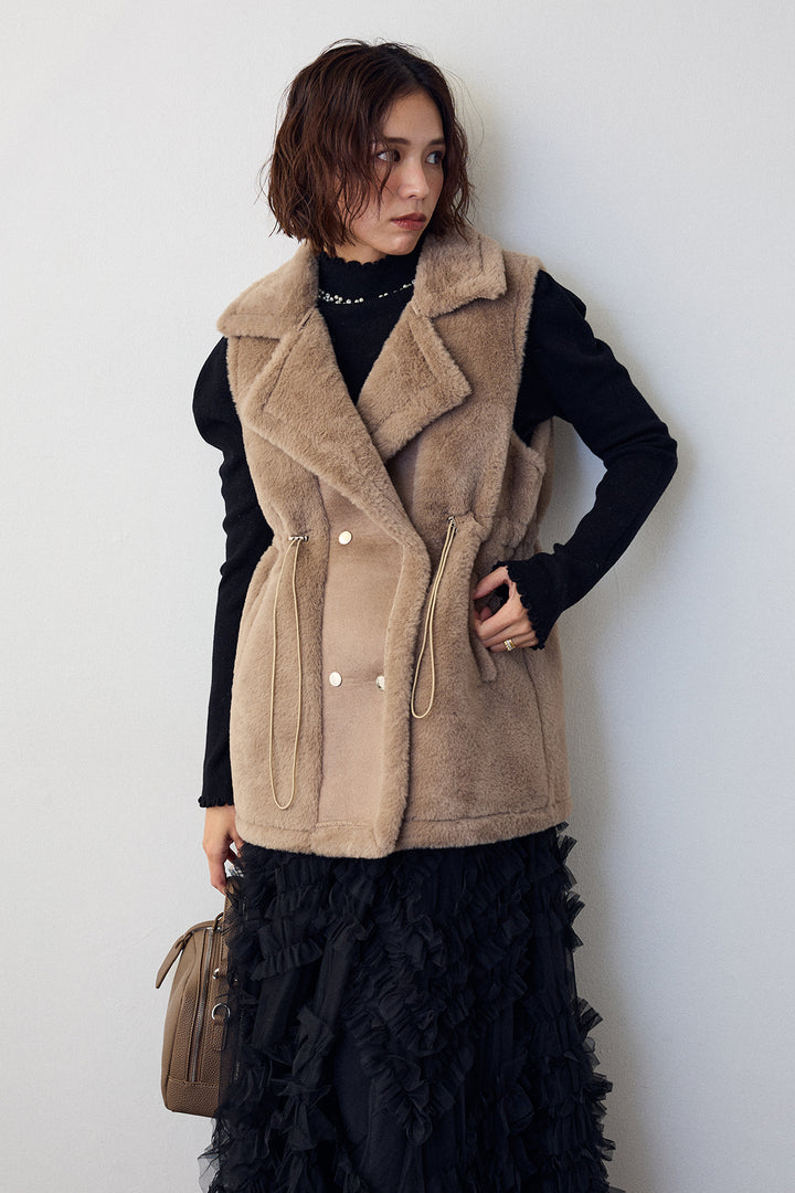 [予約/SET]テディボアウエストドロストベスト+スフレアシメチュールスカート(2set)