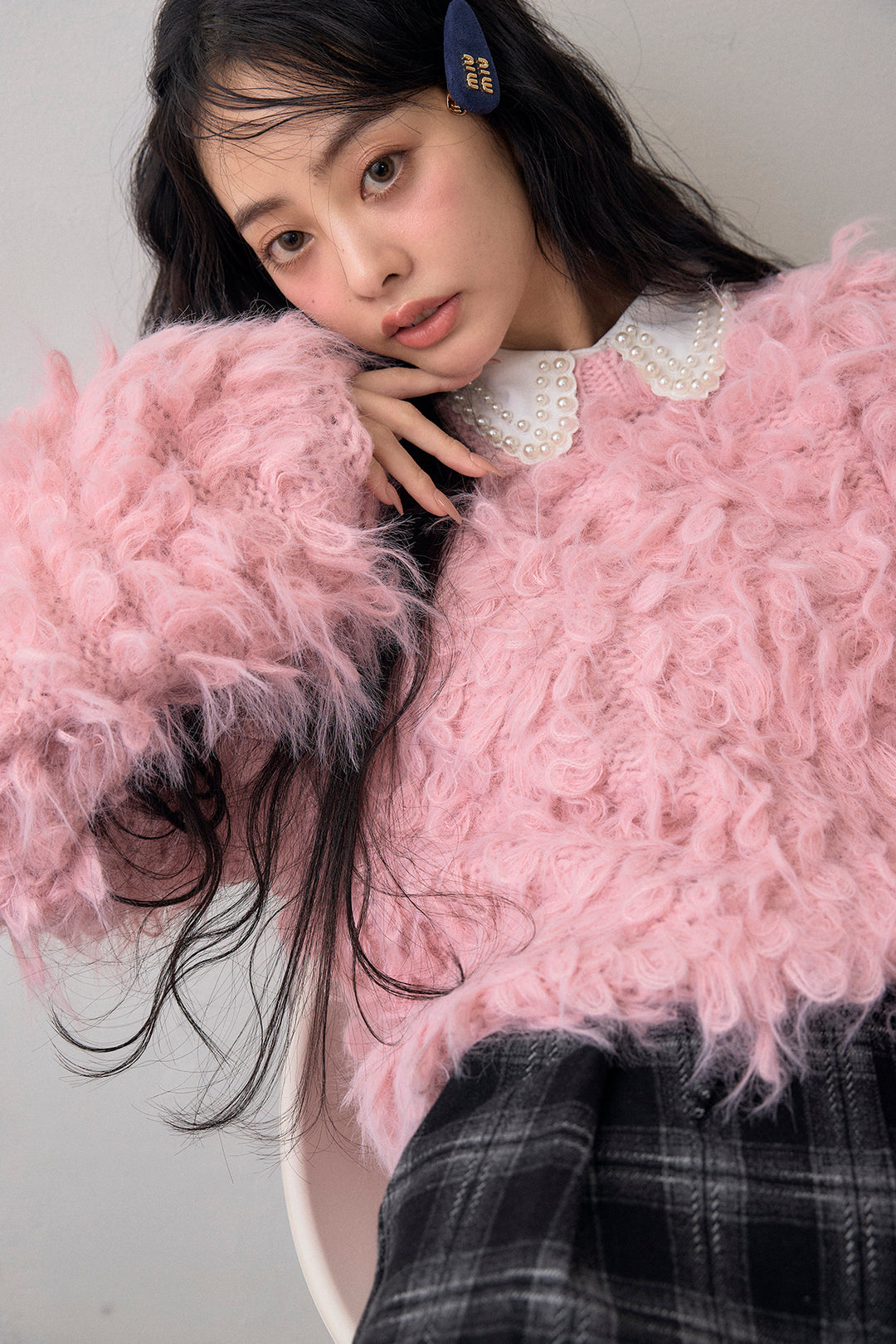 [予約/SET]ループシャプルオーバーニット+クラシカルチェックフラワーモチーフ付きパンツ(2set)