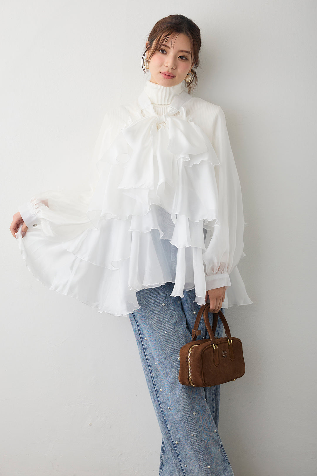 [予約]フロントBIGリボンティアードエアリーチュニック