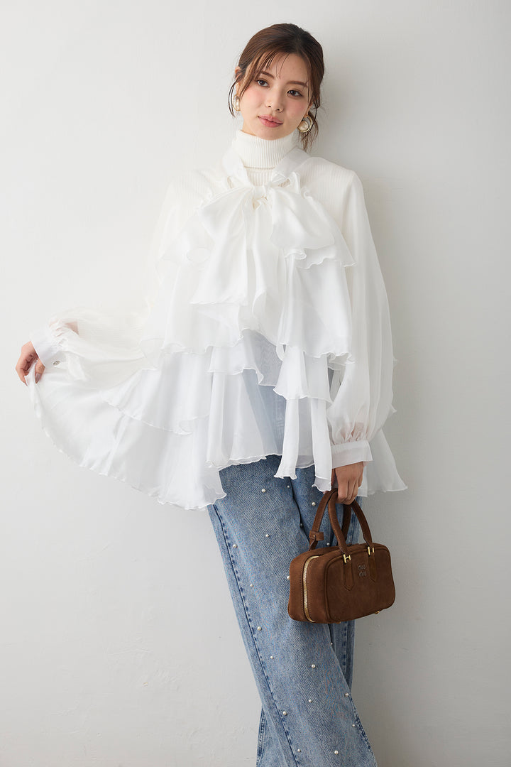 [予約]フロントBIGリボンティアードエアリーチュニック