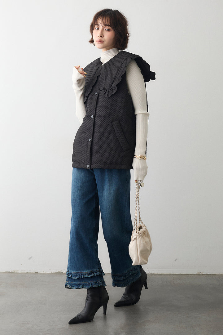 [予約/SET]スカラップBIGカラーベスト+フリルヘムデニムパンツ(2set)