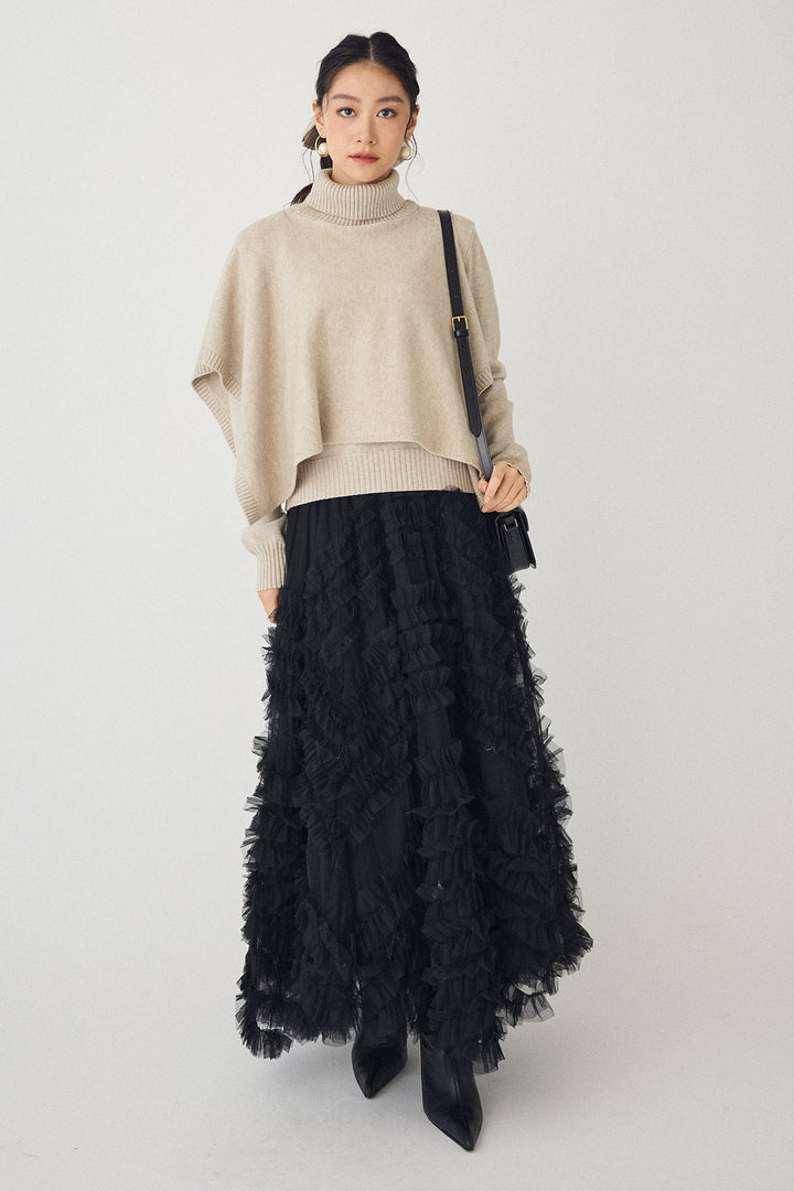 [予約/SET]アシメケープ2wayニット+スフレアシメチュールスカート(2set)