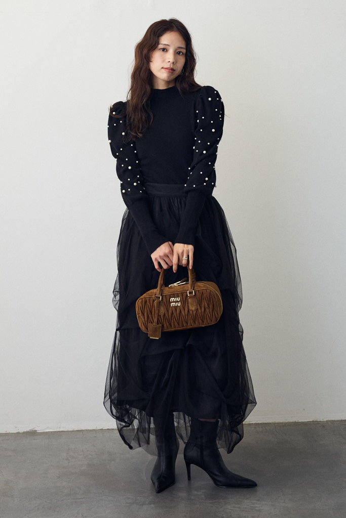 予約]パフスリーブランダムパールニット – Frene