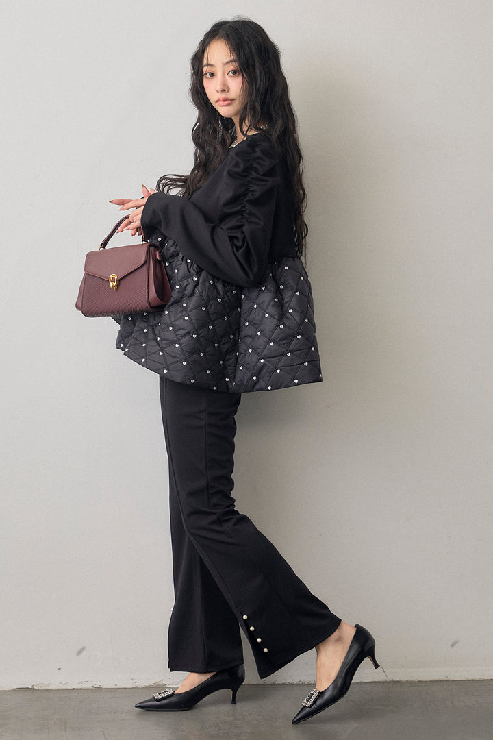 [予約/SET]ハートキルティングドッキングぺプラムチュニック+センタースリットパールパンツ(2set)