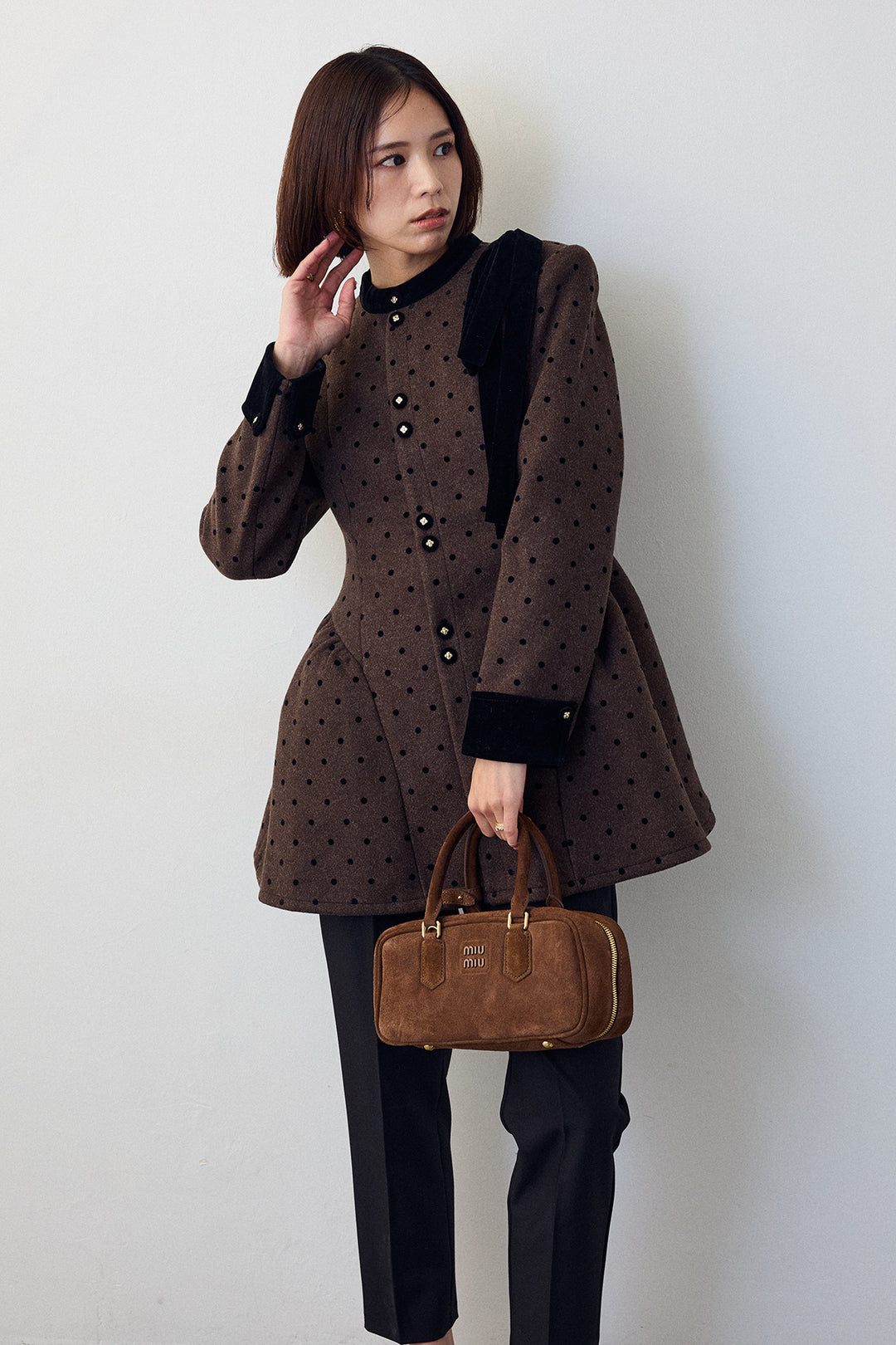 [予約/SET]クラシカルウエストシェイプフレアコート+タックテーパードパンツ(2set)