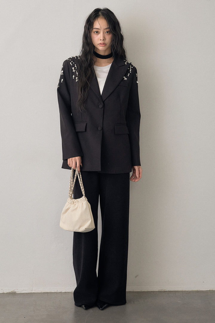 [予約/SET]ショルダービジューマニッシュジャケット+ウォームタッチイージーパンツ(2set)