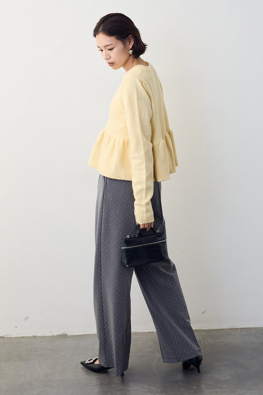 [予約/SET]アルパカタッチバルーンヘムニットプルオーバー+ラインストーンストレートパンツ(2set)