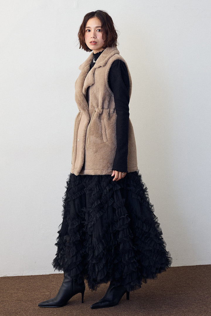 [予約/SET]ネックショルダーパールポイントニット+テディボアウエストドロストベスト(2set)