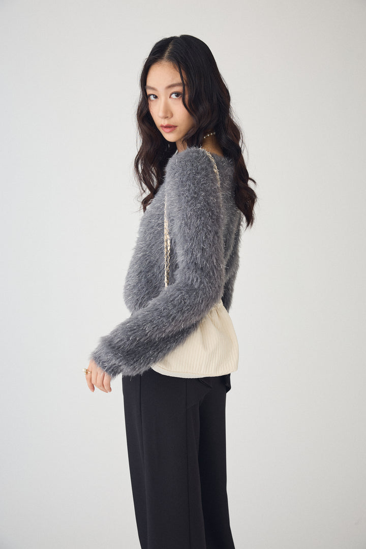 [予約]ゴールドボタンラメシャギーニット