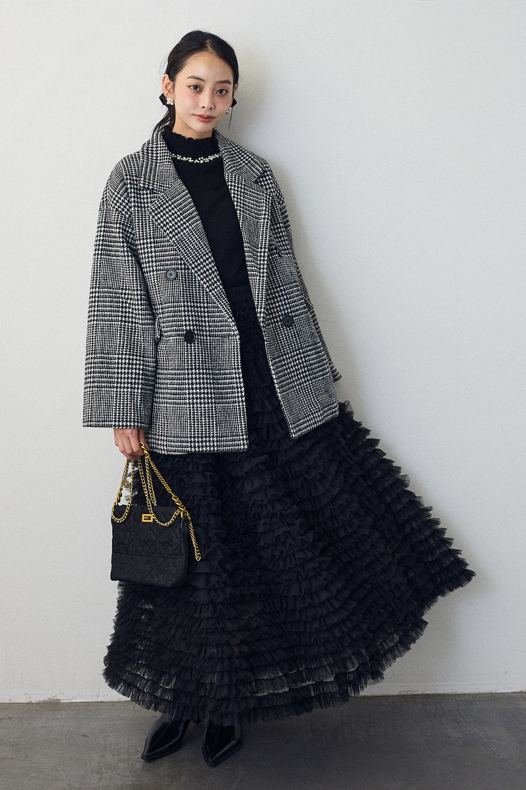 [予約]チェック柄ボクシーコート