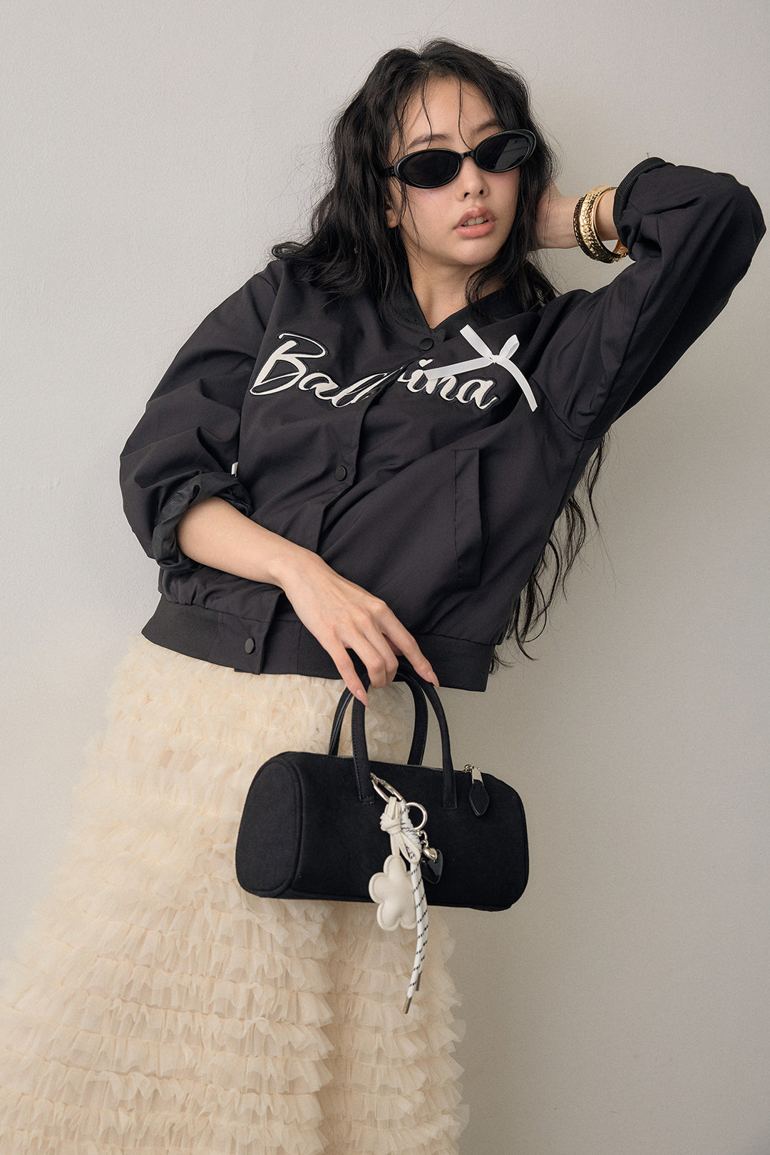 [予約/SET]ballerinaリボンブルゾン+ホイップチュールティアードスカート(2set)